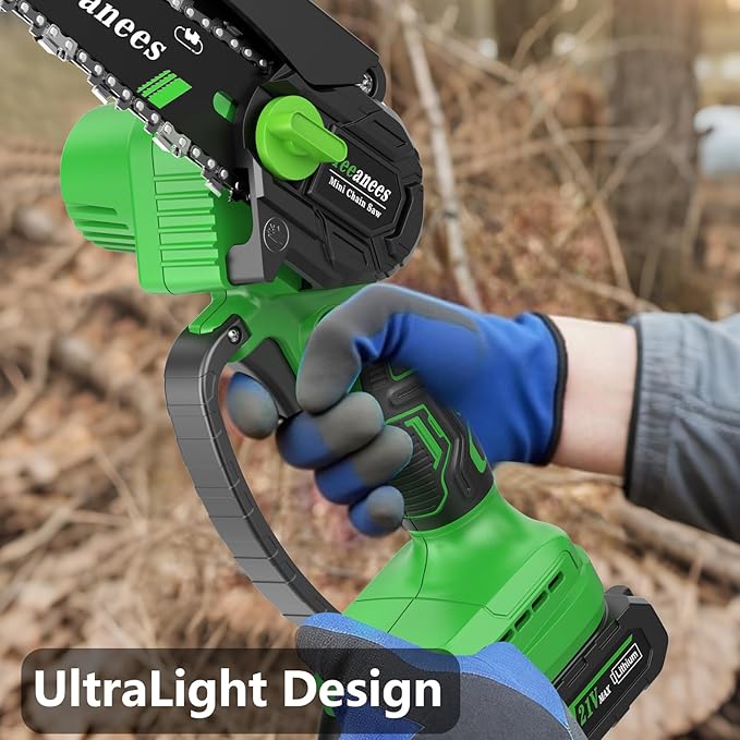 Mini Chainsaw Cordless 6 Inch, Electric Chainsaw Battery Powered with Auto Oiler, Security Lock for Wood Cutting, Tree Trimming, Garden & Household Use(2 Batteries)