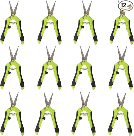 KEILEOHO 12 Pack 6.5 Inch Bud Trimming Scissors, Professional Stainless Steel Gardening Hand Pruners Micro-Tip Pruning Snips with Straight Blades for Trimming Garden Herb Plants Flowers