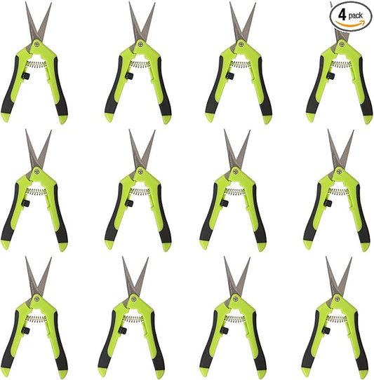 KEILEOHO 4 Pack 6.5 Inch Bud Trimming Scissors, Professional Stainless Steel Gardening Hand Pruners Micro-Tip Pruning Snips with Straight Blades for Trimming Garden Herb Plants Flowers