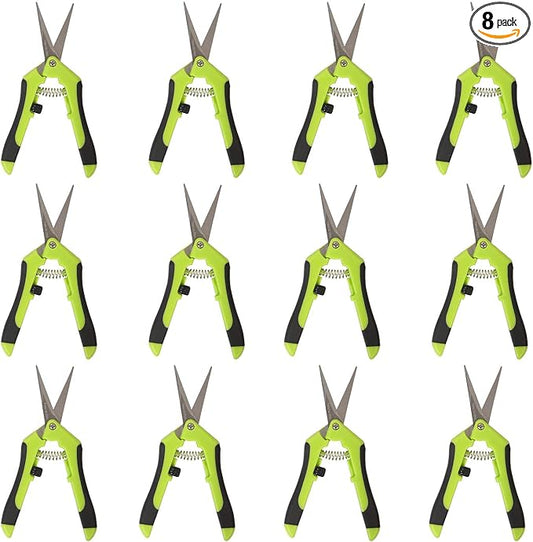 KEILEOHO 8 Pack 6.5 Inch Bud Trimming Scissors, Professional Stainless Steel Gardening Hand Pruners Micro-Tip Pruning Snips with Straight Blades for Trimming Garden Herb Plants Flowers