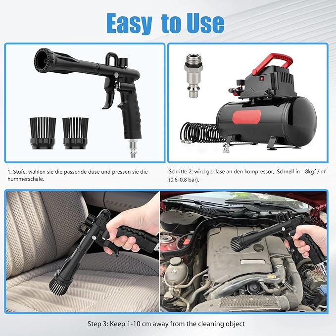 Car Detailing Air Gun, High Pressure Air Blower Dryer for Car Interior Cleaning, Quickly Blasts Dirt and Dust, Compressor Pneumatic Air Blaster Cleaning Tool, Black