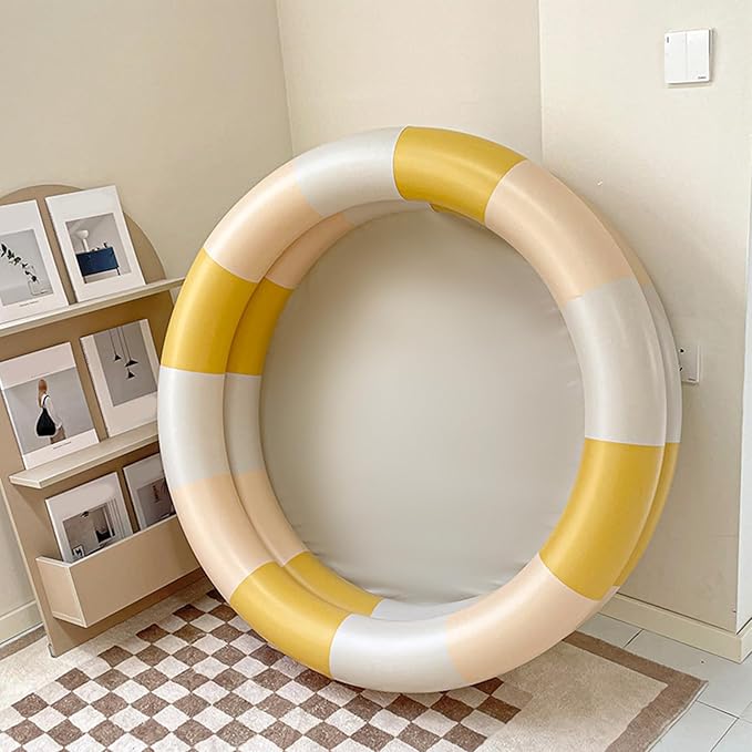 Inflatable Baby Retro Swimming Pool Family Cute Style Thickened Water Pool for Kids Indoor Outdoor Play (Yellow Stripe)