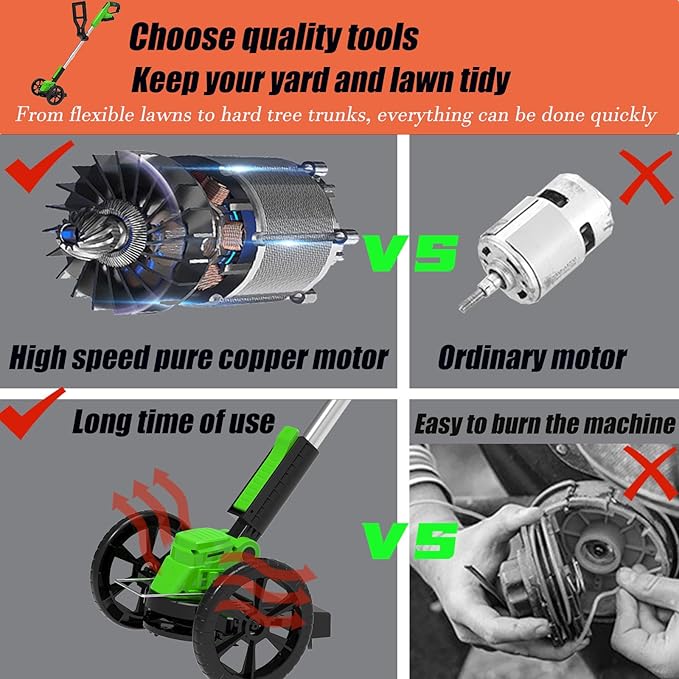 Electric Weed Wacker Eater Battery Powered Cordless String Trimmer, 21V Grass Trimmer Battery Operated Brush Cutter, 3 in 1 Lightweight Weed Trimmer/Lawn Edger/Trimmer Edger for Yard Garden