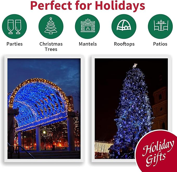 33ft Christmas Decorative Mini Lights, 100 LED Transparent Wire Fairy Starry String Lights Plug in, 11 Lighting Modes, for Indoor Outdoor Xmas Tree Wedding Party Decoration (Blue)