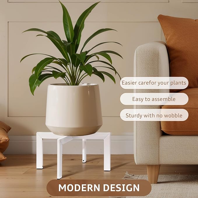 IZIDDO 4 Pack Plant Stand Indoor Outdoor,Metal Mid-Century Pot Stand,Modern Plant Holder Rattan Flower Plant Stool,Low Short Plant Stands for Indoor Fit 5-12 Inch Pot,White(Pot & Plant Not Included)