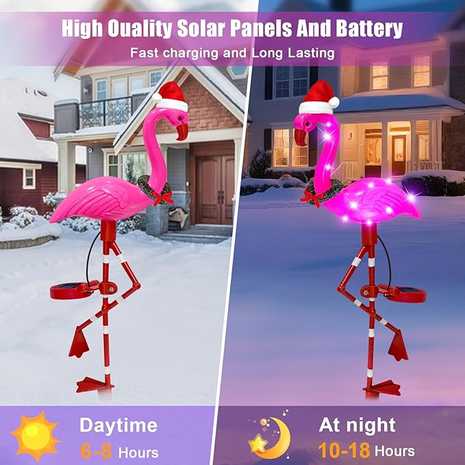 Solar Garden Lights Christmas Decorations Outdoor Waterproof,2 Packs Solar Flamingo Light,Birthday Xmas Gifts for Women Mom,Pink Flamingo Garden Statue,Decorative Lights for Yard Art Patio Porch Lawn