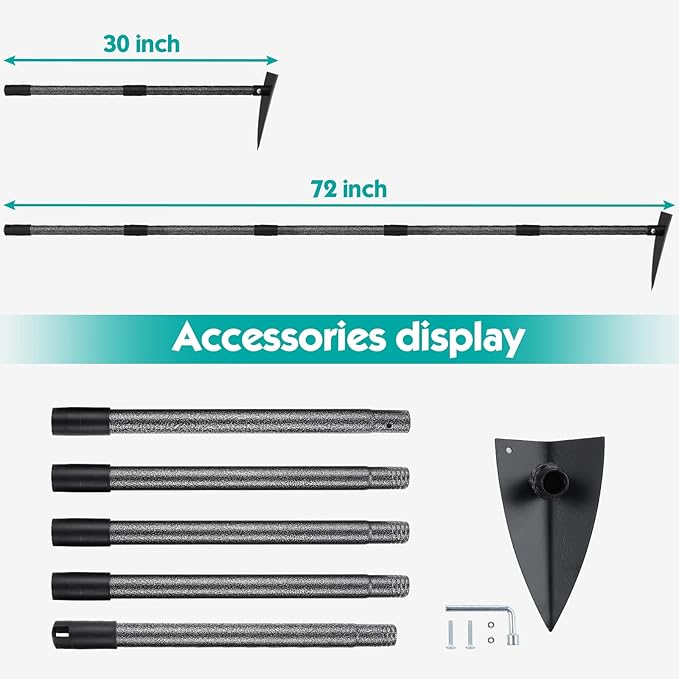 Hoe Garden Tool,Triangle Gardening Hoe with Sharp Blade for Digging,Weeding,Cutting and Loosing Soil,72 Inch Adjustable Length Metal Handle