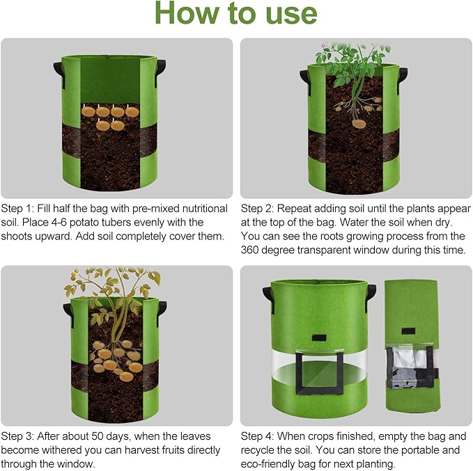 Visible Tomato/Strawberry/Sweet Potato/Carrot/Potato Grow Bags 7 Gallon 3-Pack, Heavy Duty Thickened Aeration Nonwoven Fabric Pots with Handles, Come with 3-Pcs Plant Labels&Lens Hoods