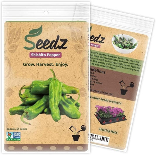 Organic Shishito Pepper Seeds (Approx. 55), 94% Germination Rate, Heirloom Vegetable Seeds, Certified Organic, Non GMO, Non Hybrid, USA