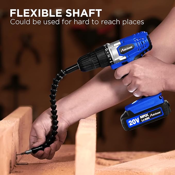 AVID POWER 20V MAX Lithium lon Cordless Drill Set, Power Drill Kit with Battery and Charger, 3/8-Inch Keyless Chuck, Variable Speed, 16 Position and 22pcs Bits (Blue)