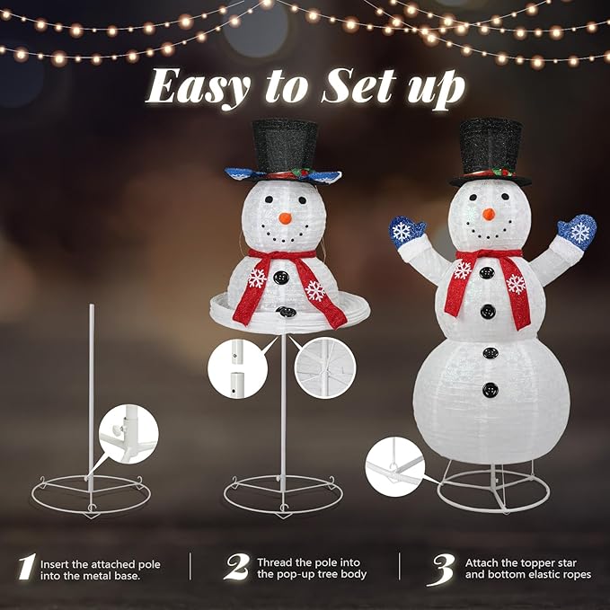 Outvita Outdoor Christmas Decorations 6ft Lighted Snowman, White Snowman with Twinkle Lights Red Scarf Black Hat, Foldable Snowman for Xmas Indoor and Outdoor Garden, Yard Decor
