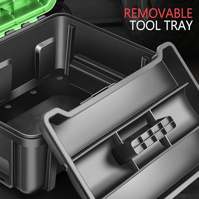 DNA MOTORING 2pcs Tool Boxes Set - Lockable Organizer Storage Portable Toolbox with Removable Tray for Workshop Garage & Household, Large Capacity, TOOLS-00310-GR