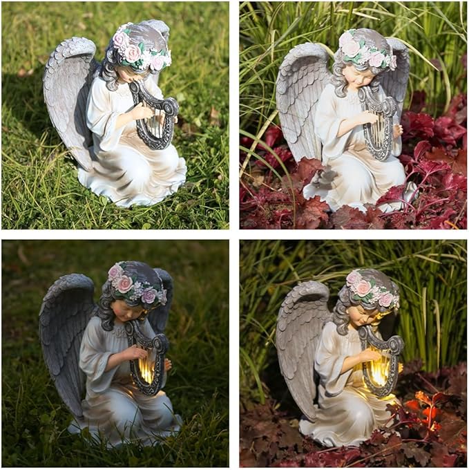 Solar Garden Statues Outdoor Angels Lights, Unique Housewarming Garden Gifts for Women Mom Wife Grandma and Sisters,Cute Angels Sculpture Decoration for Patio, Terrace, Balcony, Lawn
