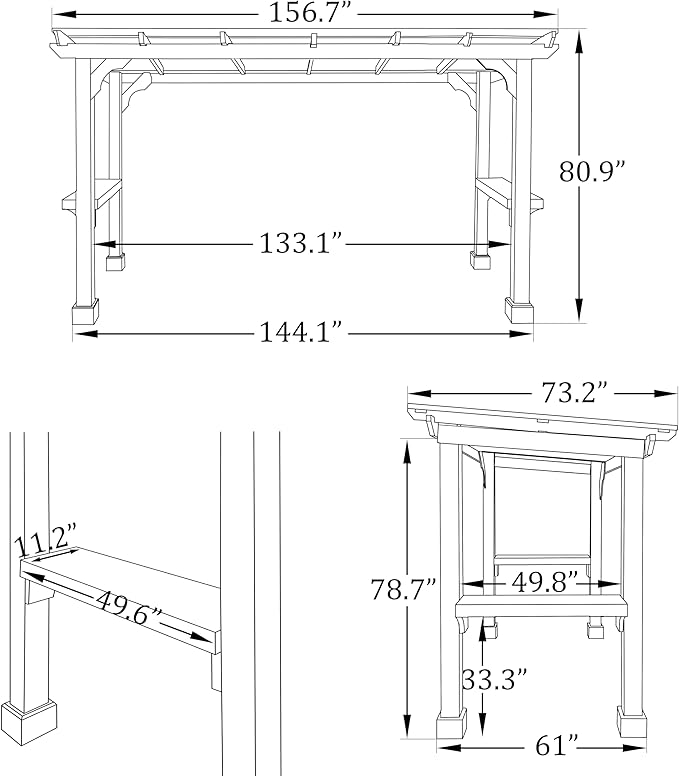 MUPATER 6 x 13 FT Wooden Grill Gazebo with Sloping Metal roof, Heavy Duty Hard Top Grill Gazebo Suitable for 2 Full-Size Grills, BBQ Canopy for Outdoor Patio, Lawn, Garden