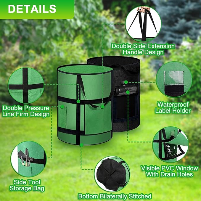 2-Pack 7 Gallon Potato Grow Bags with Harvest Window, Garden Plant Growing Bags with Flap and Handles, Thickened Nonwoven Fabric Plant Pots Grow Bags for Potatoes, Tomato, Vegetable and Fruits