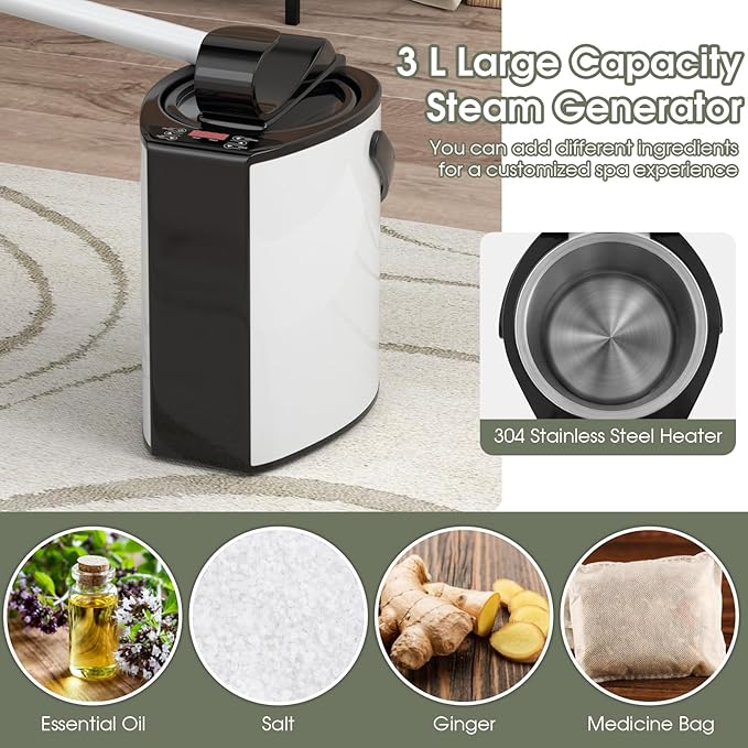 COSTWAY Portable Steam Sauna, Full-Body Personal Sauna Tent w/ 3L Steam Generator, Foldable Chair, Foot Massager, Timer, Remote Control, Indoor Pop-up Sauna Tent for Home Spa Relaxation (Gray)
