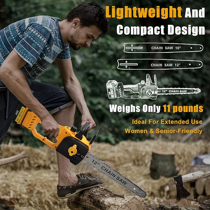 Mini Chainsaw Cordless for Dewalt 20V Battery, Brushless Electric 12"/ 10" with Auto Oiler & Security Lock, for Tree Trimming, Branch Wood Cutting (Tool Only) (12"/ 10" Chainsaw)