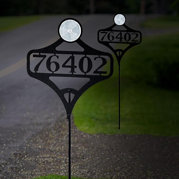 Touch of Class Pathways Custom Address Sign Reflective Driveway Marker Stake Set of Two | Personalized with 1-5 House Numbers or Name | Unique Tall Reflector Set of 2 | Black Durable Finish