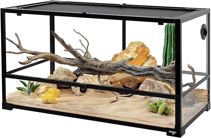 Large Reptile Tank 55 Gallon, 360°Full Vision Glass Reptile Terrarium with Top Mesh Lid for Beaded Dragon Lizard Gecko Snake Hermit Crab Use, 36"(W) X18(D) X20(H)