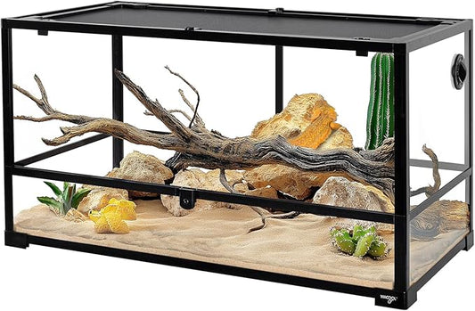 Large Reptile Tank 55 Gallon, 360°Full Vision Glass Reptile Terrarium with Top Mesh Lid for Beaded Dragon Lizard Gecko Snake Hermit Crab Use, 36"(W) X18(D) X20(H)