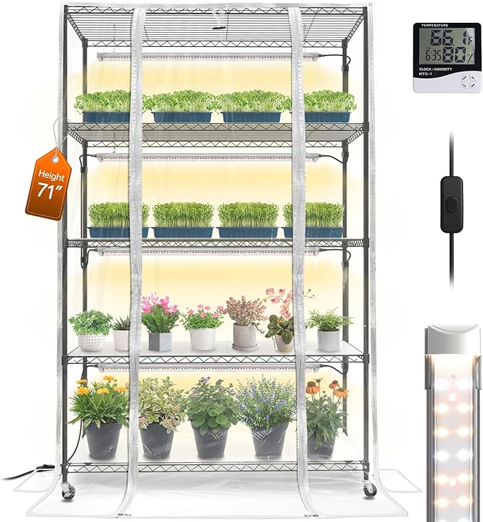 Bstrip Indoor Greenhouse with Grow Light, Plant Shelf with 4 Pack T8 Full Spectrum Plant Lights and cover, mini greenhouse for Indoor Plant, Seed Starting, Seed Tray, (47.2" L x 17.8" W x 71" H)