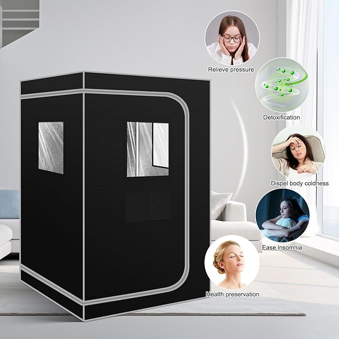 Smartmak Portable Steam Sauna, Personal Sauna Box for Home Spa, 4L Steamer, Full Body Sauna Tent with Adjustable Vision, 16 Levels, 99 Minute Timer, Remote Control, Light, Large Foldable Chair, Black
