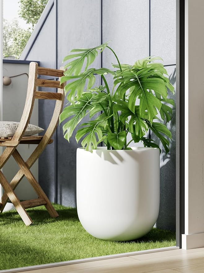 LE TAUCI 12 Inch Pots for Plants, Ceramic Large Planters for Indoor Plants, Indoor Plant Pots for Home Garden Patio Office, Planter Pots with Drainage Hole and Rubber Plug, White