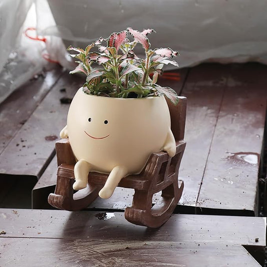 Rocking Chair Face Resin Planter Pot with Drainage Cute Flower Pots for Succulents Plants Live Indoor Outdoor Planters for Houseplants Gift Small (Large)