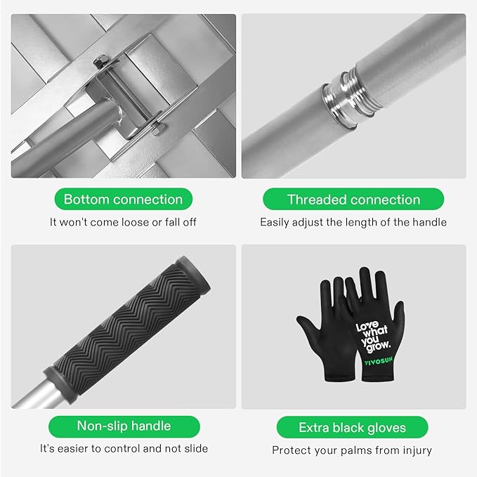 VIVOSUN 48" Lawn Leveling Rake, 48" x 10" x 78" Heavy-Duty Stainless Steel Lawn Leveler with 7FT Adjuatble Long Handle for High Effect, Metal Levelawn for Smooth Soil, Rustproof Rakes for Garden Yard