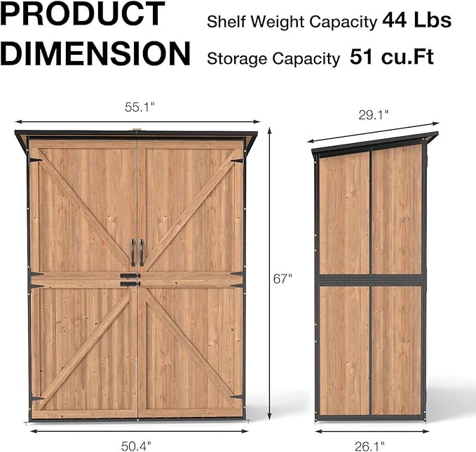 Outdoor Storage Shed with Floor, Waterproof Storage Cabinet with Metal Frame, Adjustable Shelves, Garden Shed for Backyard Garden Patio Lawn - Light Brown