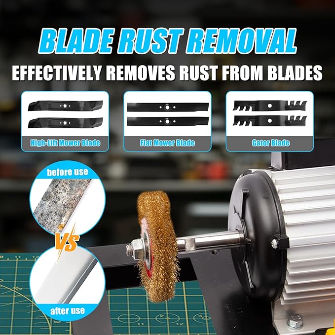 LawnMower Blade Sharpener AL 1700 RPM 550W, 3/4HP, Bench Mower Sharpening Machine with 7 inch Ceramic Wheel Sharpens High/Low Lift, Gator & Flat Blades