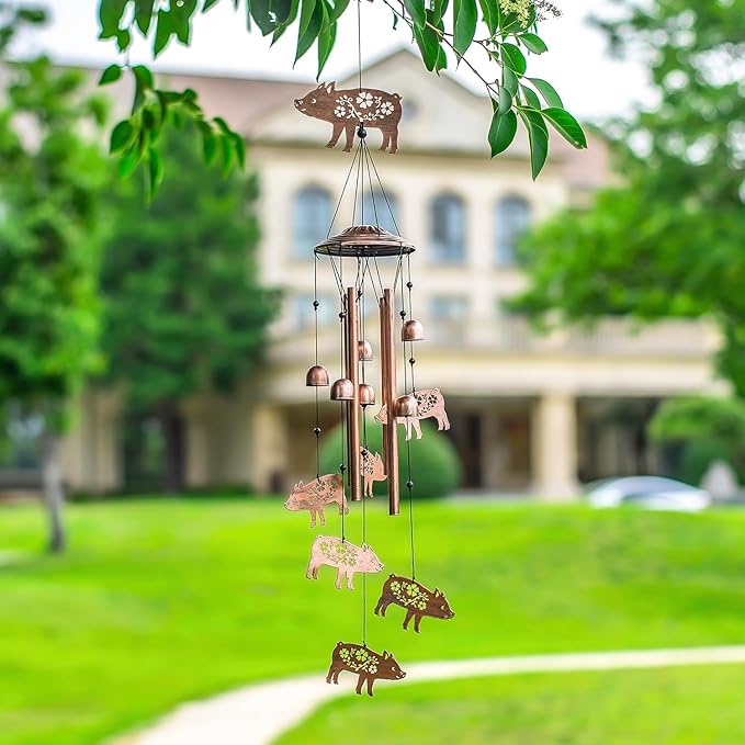 Pig Wind Chimes Outdoor Pig Gifts for Women/Men/Mom/Wife/Grandma Birthday Gifts Memorial Gift Metal WindChimes for Outside/Indoors, Lawn, Patio, Home, Porch, Yard Decor, Garden Decorations