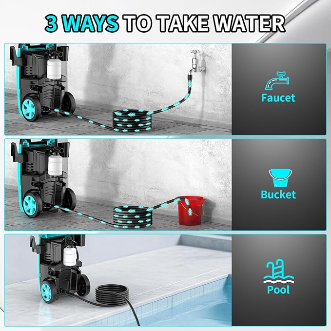 Pressure Washer, Power Washer High Pressure Cleaning Machine with 20FT Hose 35FT Cord Foam Cannon and 4 Nozzles for Clean Cars Fences Home Patio Driveway