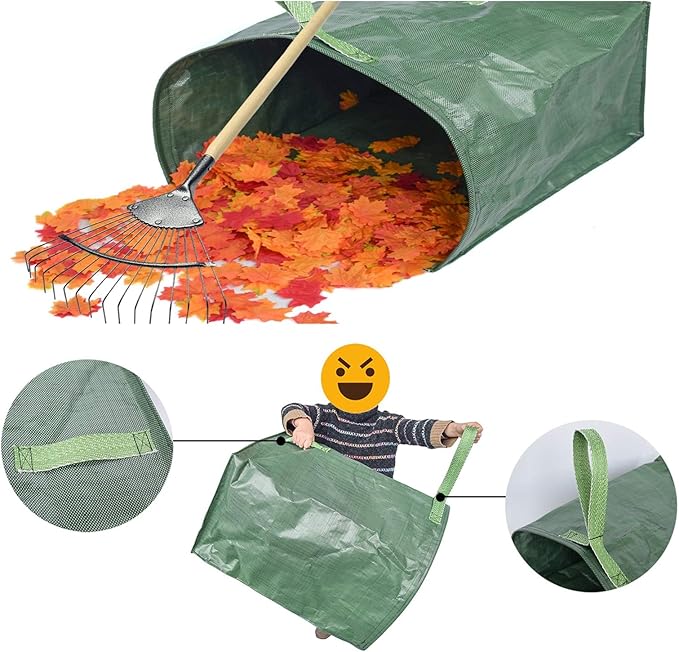UNISTRENGH Garden Lawn Leaf Yard Waste Bag Large Clean Up Container Tote Gardening Trash Reusable Garbage Storage Bags, 53 Gallons (Green-Single)