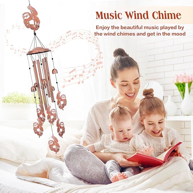 Sloth Wind Chimes Outdoor Sloth Gifts for Women/Men/Mom/Wife/Grandma Birthday Gifts Memorial Gift Metal WindChimes for Outside/Indoors, Lawn, Patio, Home, Porch, Yard Decor, Garden Decorations