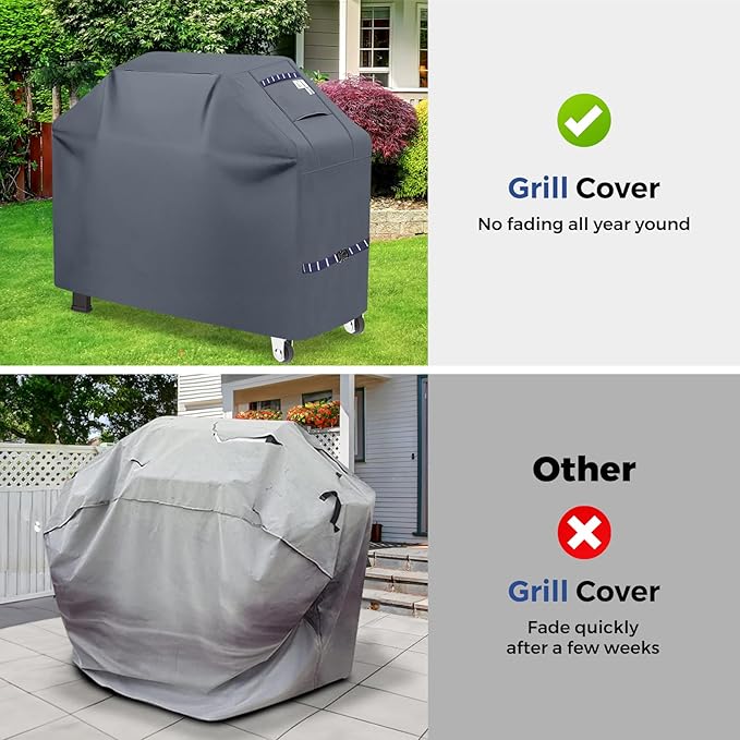 Grill Cover for Outdoor Grill 600D Heavy Duty 59Inch Waterproof,UV & Fade Resistant,BBQ Cover with Adjustable Straps,BBQ Grill Cover for Weber,Blackstone,Charbroil etc,Grey