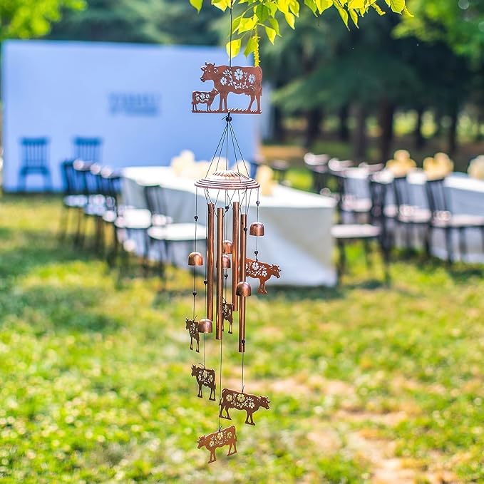 Cow Wind Chimes Outdoor Cow Gifts for Women/Men/Mom/Wife/Grandma Birthday Gifts Memorial Gift Metal WindChimes for Outside/Indoors, Lawn, Patio, Home, Porch, Yard Decor, Garden Decorations