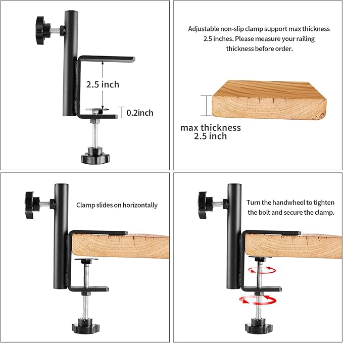 4 Pack Heavy Duty Fence Deck Hook 31 Inch for Bird Feeder-Extended-Adjustable-360 Degree Rotary-Solid Rod Plant Bracket Hanging Hooks for Planters, Suet Baskets, Lanterns, Wind Chime,Unassembled