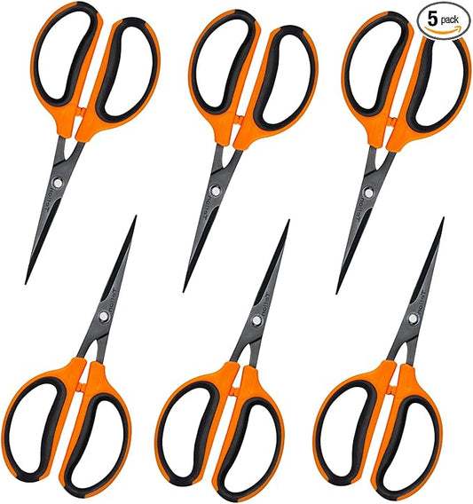 GROWNEER 6 Packs Trimming Scissors Teflon Coated Non Stick Blades Pruning Shears Gardening Hand Pruning Snips with Straight Stainless Steel Precision Blade