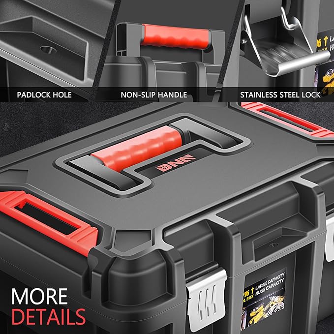 DNA MOTORING 2pcs Tool Boxes Set - Lockable Organizer Storage Portable Toolbox with Removable Tray for Workshop Garage & Household, Large Capacity, TOOLS-00310