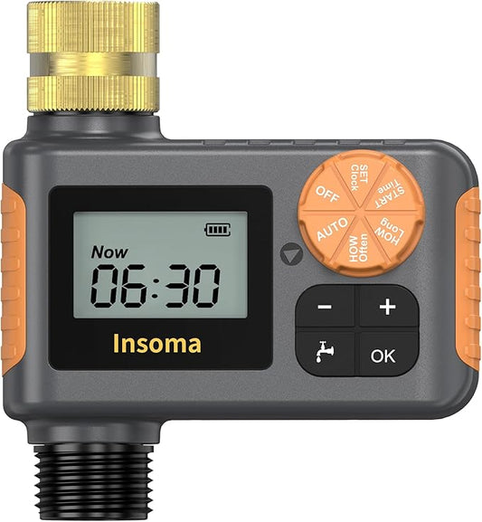 Sprinkler Timer, Hose Timer with Brass Inlet, Water Hose Timer with Rain Delay/Manual/Auto Watering, Auto Irrigation Timer for Yard & Greenhouse, IP55 Waterproof