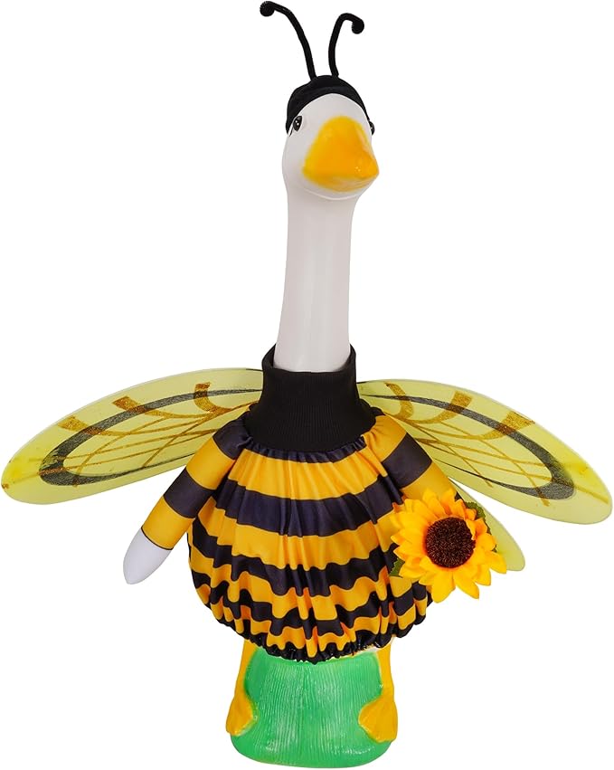 JIAYAN Porch Goose Fall Outfit: 2Pcs Cute Yellow Bee Costume Set 23"/ 17" Lawn Goose Statue Clothes for Theme Party Garden Patio Yard Outdoor Decoration
