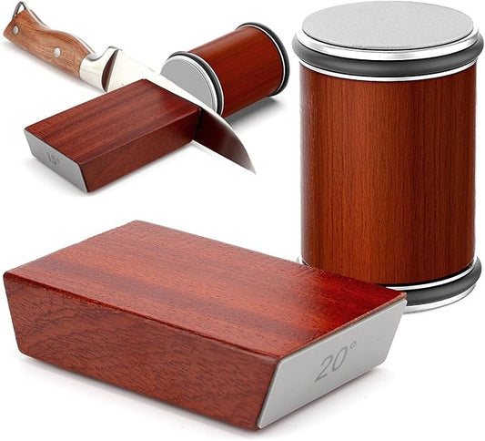 Rolling Knife Sharpener for Razor Sharp Edges, Easy Kitchen Knife Sharpening Tool Kit for Steel of Any Hardness, 15 & 20 Degrees Powerful Magnetic Holder