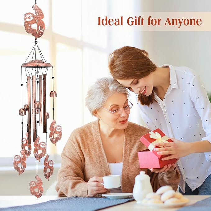 Sloth Wind Chimes Outdoor Sloth Gifts for Women/Men/Mom/Wife/Grandma Birthday Gifts Memorial Gift Metal WindChimes for Outside/Indoors, Lawn, Patio, Home, Porch, Yard Decor, Garden Decorations