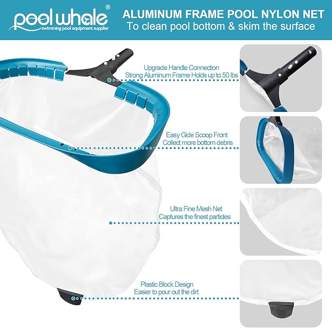 POOLWHALE 17.5" Heavy Duty Ultra Fine Mesh Pool Pollen & Sand Skimmer Rake, Aluminum Frame Deep Nylon Net, Pool Net for Above Ground & In-ground Swimming Pools (No Pole)