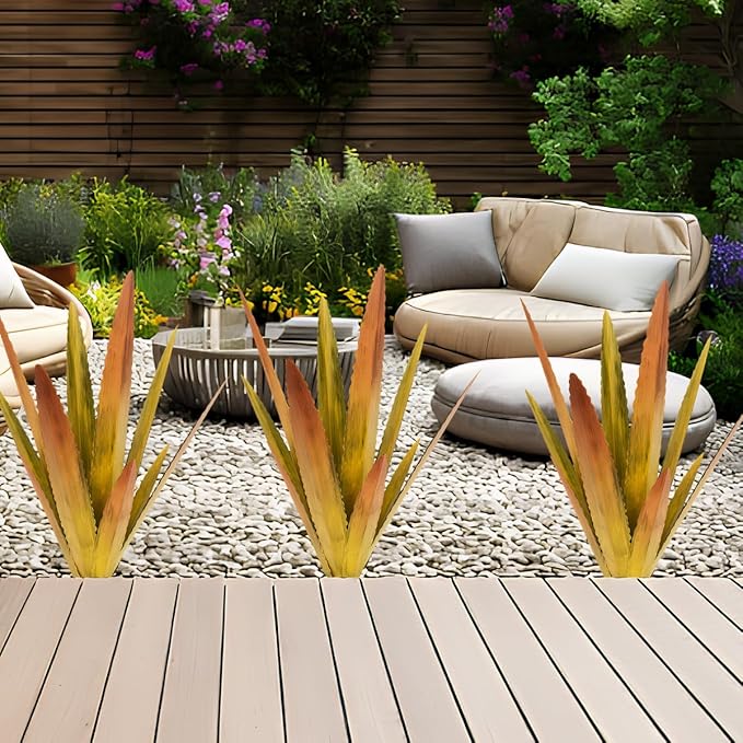 EROCK 2 Pcs Tequila Rustic Sculpture, Wind Resistant Metal Agave Plant Outdoor Home Decor, DIY Rustic Hand Painted Metal Agave Garden Art Plant Country Sculpture Statue Patio Stake Lawn Ornament Gift