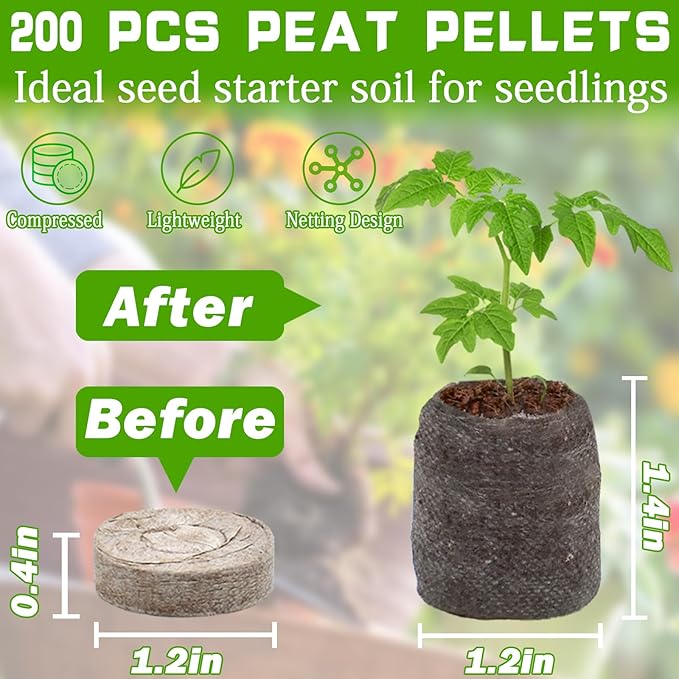 ZeeDix 200 Pcs (30mm) Peat Pellet Fiber Soil Plant Seed Starters- Seed Starter Pellets Pods Compressed Peat Pellets for Grow Herbs, Plant, Flowers, Vegetables, Seed Pods for Planting Easy Transplant