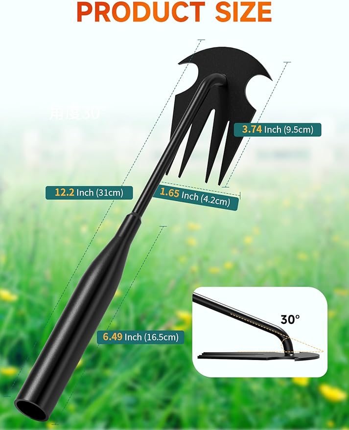 Weed Puller Tool Garden Weeding Tool, 12.2" Weed Puller Hand Weeder Tool, Portable Hand Weeding Tools Gardening, 4 Claw Steel Garden Hand Pulling Weeder Tool for Dandelion Remove Weeds for Garden Yard