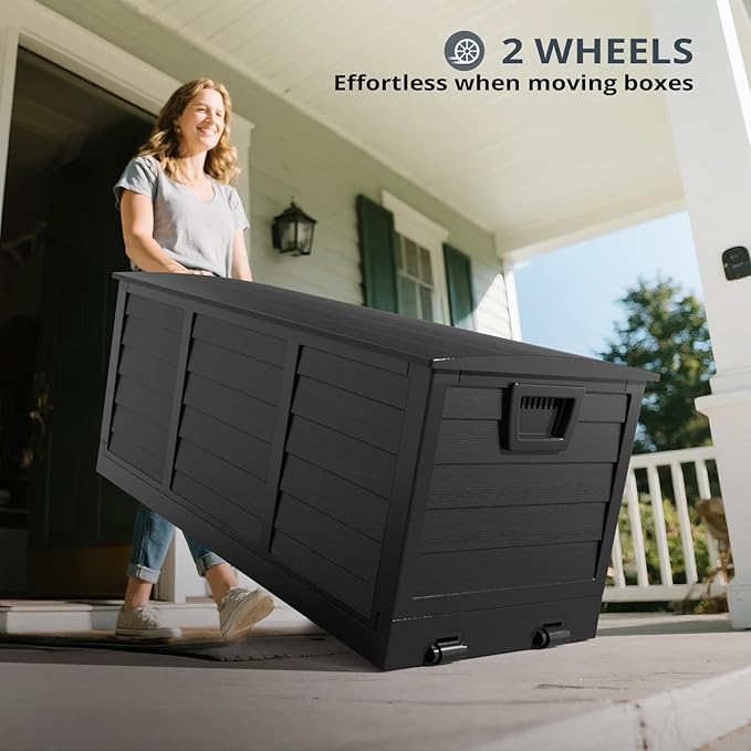 Outvita Foldable 75 Gallon Outdoor Storage Box, Plastic Storage Containers with Lid, Patio Deck Box Furniture for Garden, Pool, Balcony, Yard (Black)