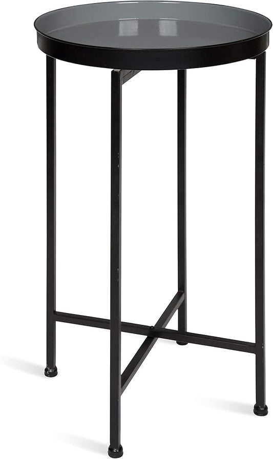 Kate and Laurel Celia Round Foldable Tray Accent Table, 14" x 14" x 25.75", Gray and Black, Modern Minimalist Design and Magnetic Tabletop